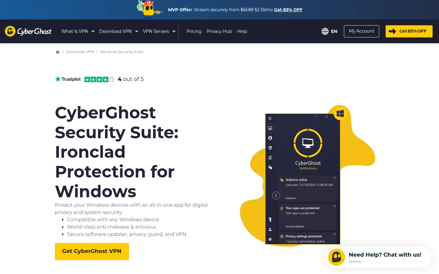 Screenshot: CyberGhost privacy policy page