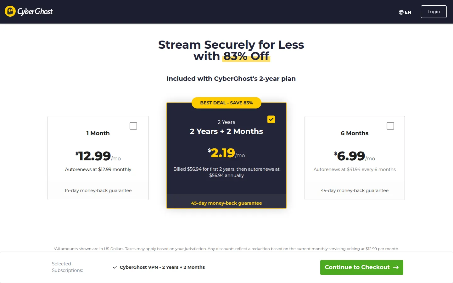 Screenshot: CyberGhost pricing page