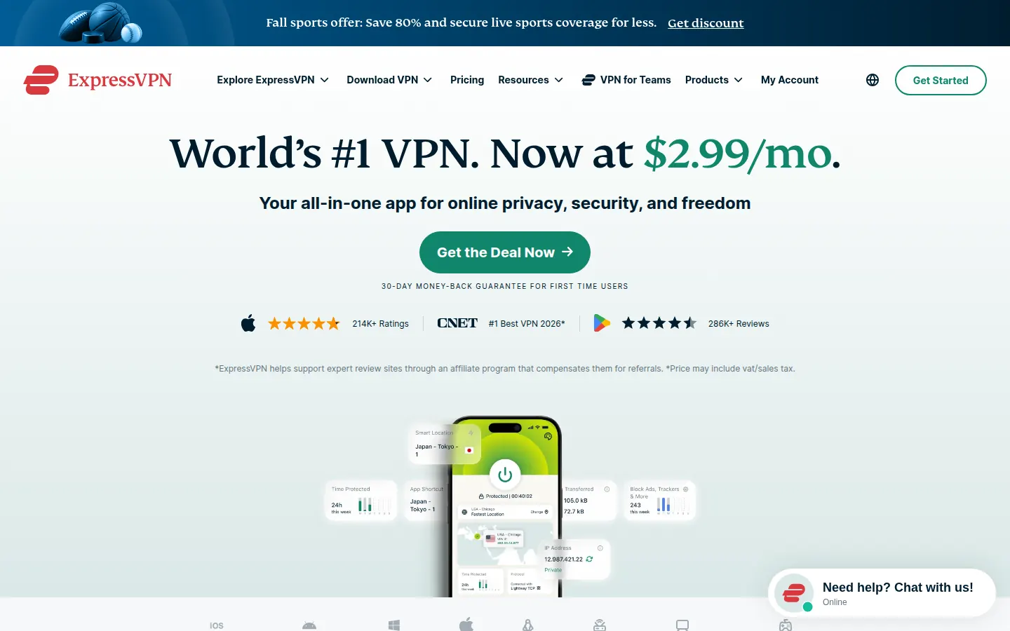 Screenshot: ExpressVPN homepage