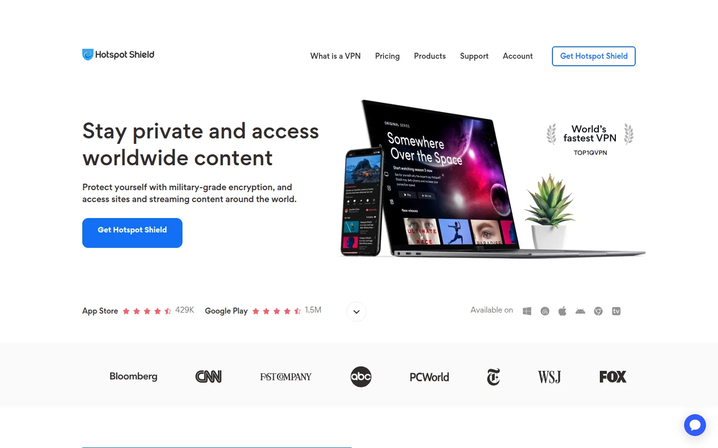 Screenshot: Hotspot Shield homepage