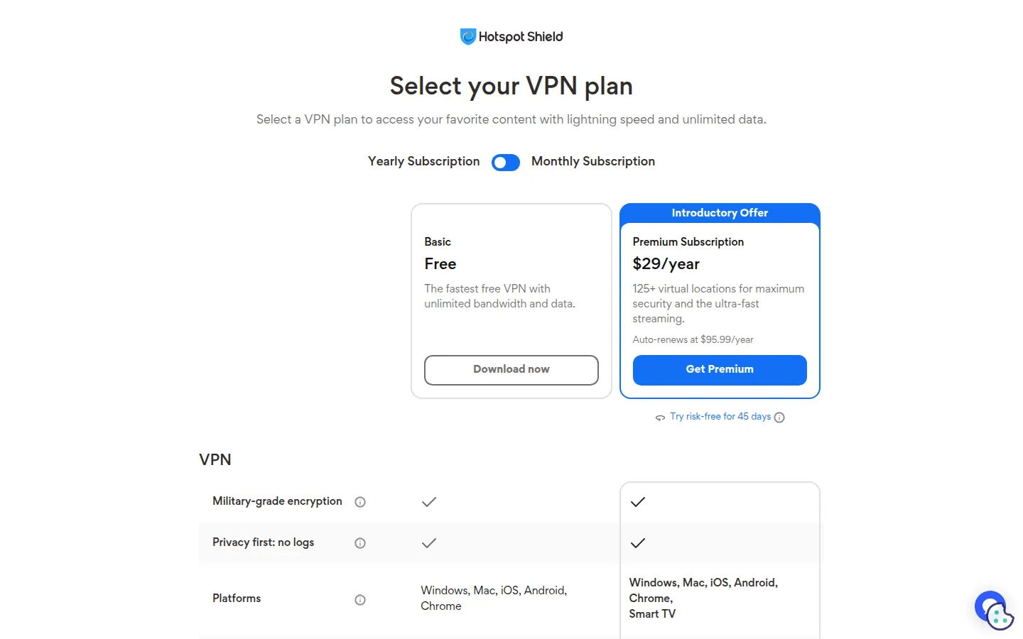 Screenshot: Hotspot Shield pricing page
