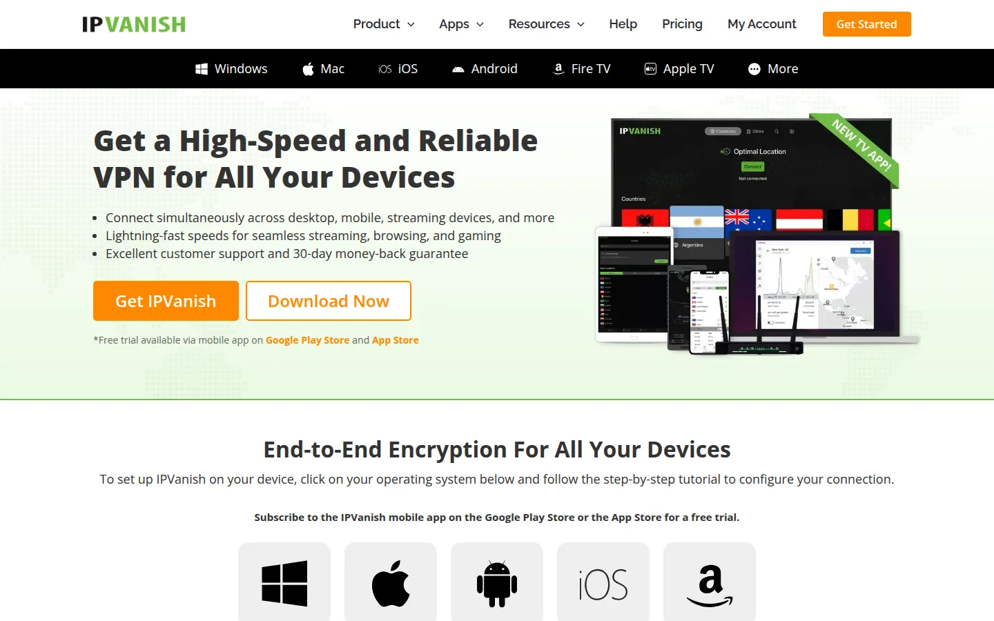 Screenshot: IPVanish apps / download page