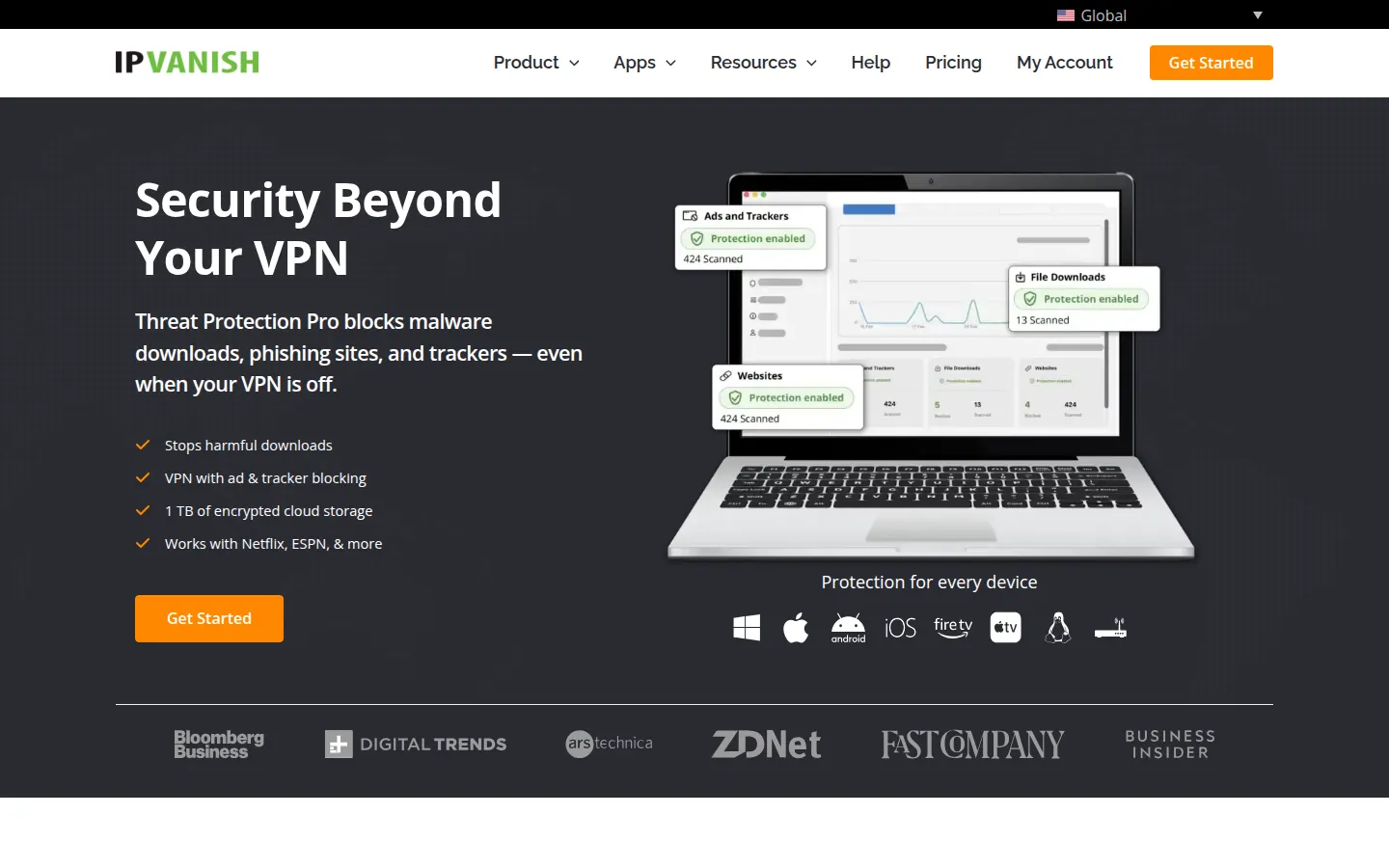 Screenshot: IPVanish homepage