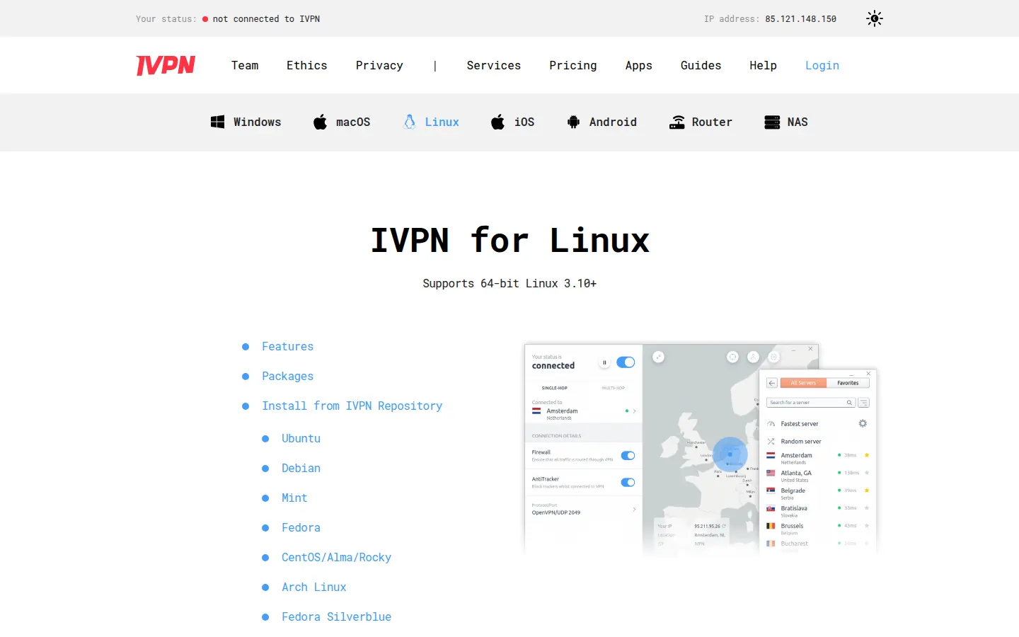 Screenshot: IVPN apps / download page