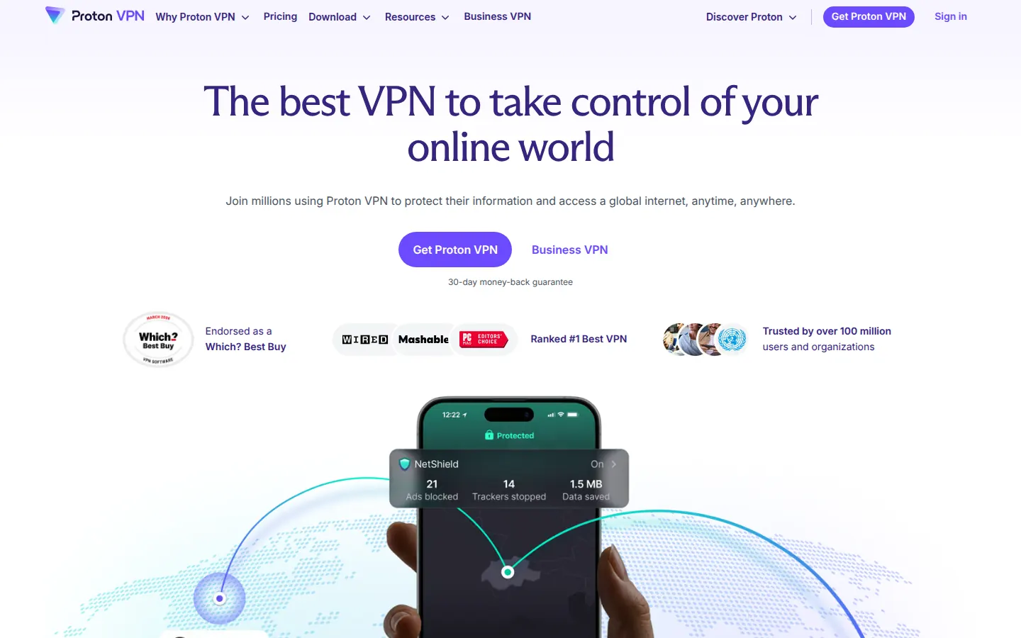 Screenshot: Proton VPN homepage