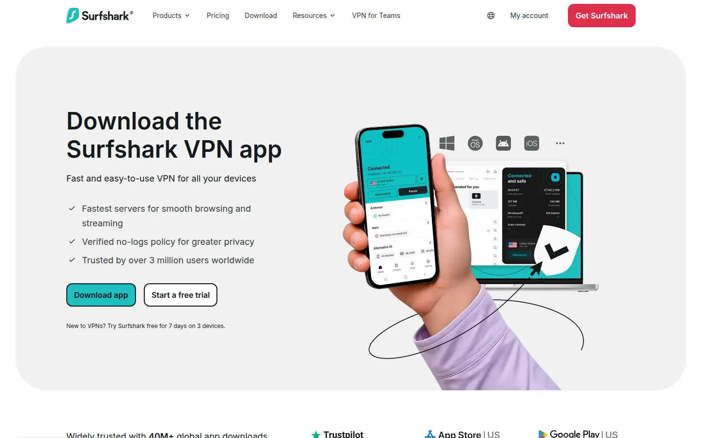 Screenshot: Surfshark apps / download page